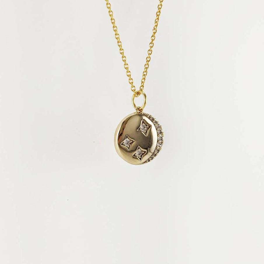 Blue Pendulum 精美鋯石月亮和星星圖案吊墜頸鏈 | 加拿大製造 (北美首飾)