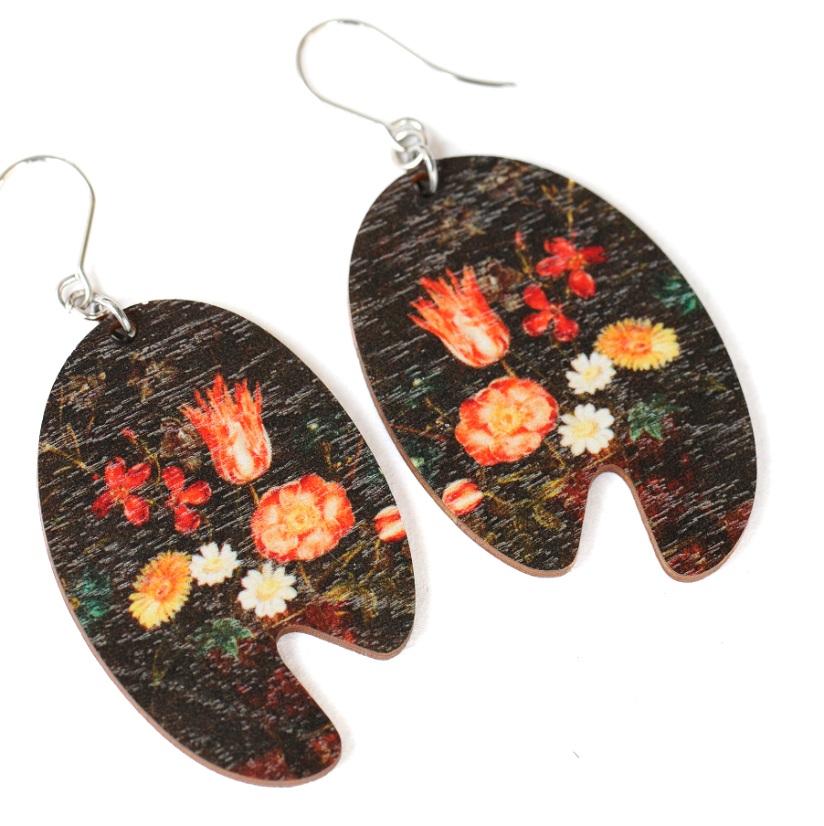MILANKA JEWELRY 木製永續「來自過去的畫作」系列耳環:花卉 | 芬蘭製造 (北歐首飾)