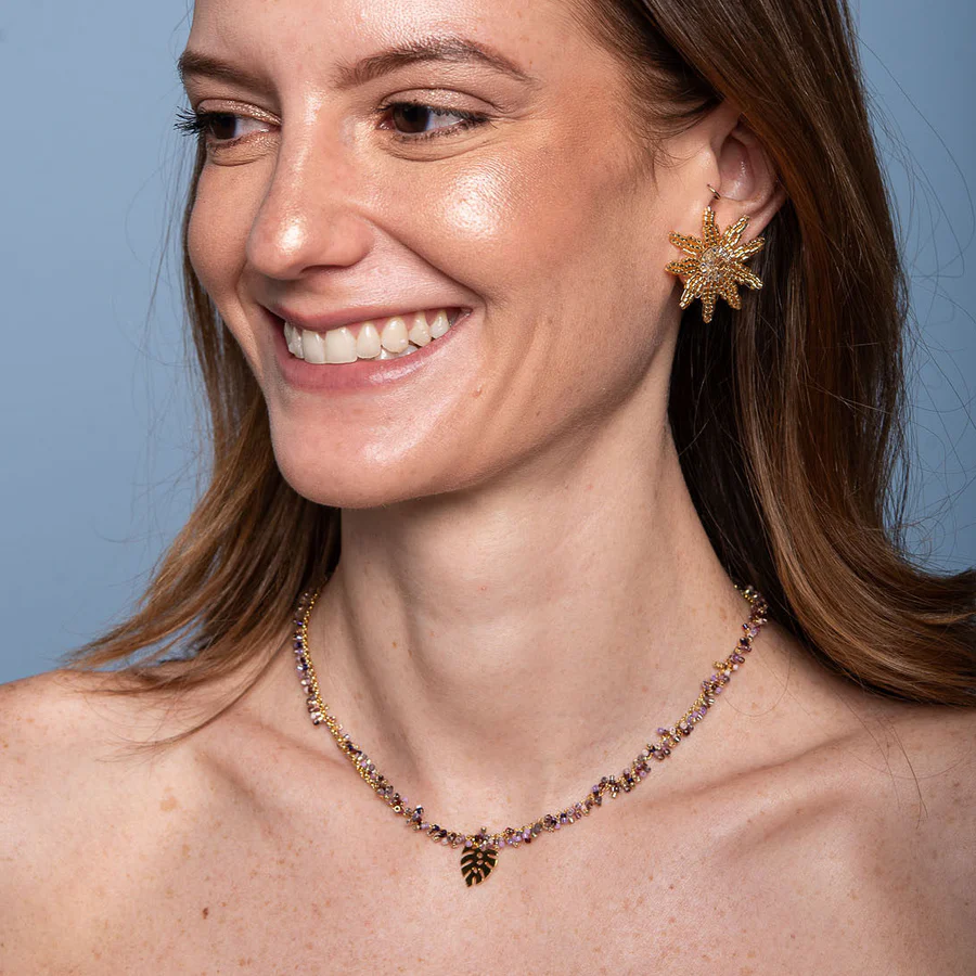 MISHKY 金色樹葉吊飾紫色珠頸鏈 | 哥倫比亞製造 (南美首飾)
