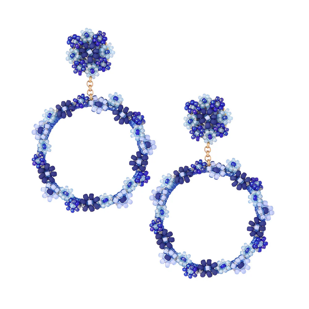 MISHKY 花朵形藍色彩珠鍍金耳環 | 哥倫比亞製造 (南美首飾)