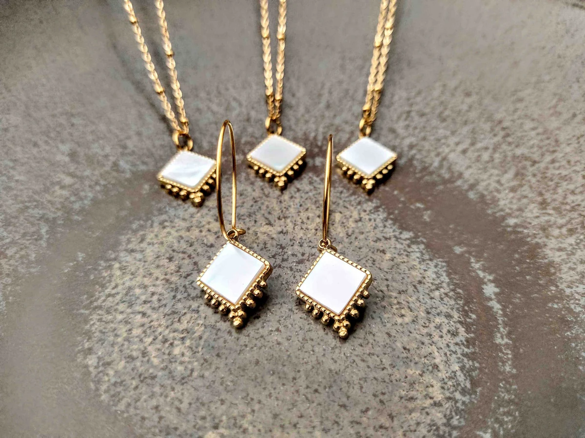SOPHIE BIJOUX 鍍金不銹鋼白色珍珠母貝耳環 | 法國製造 (歐洲首飾)