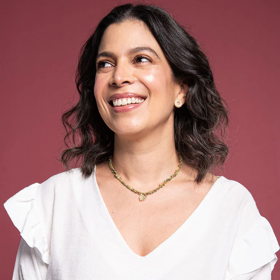 MISHKY 金色樹葉吊飾綠色珠頸鏈  | 哥倫比亞製造 (南美首飾)