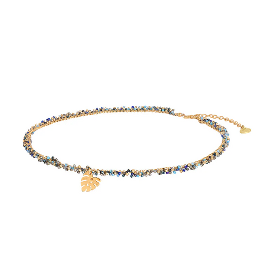 MISHKY 金色樹葉吊飾藍色珠頸鏈  | 哥倫比亞製造 (南美首飾)