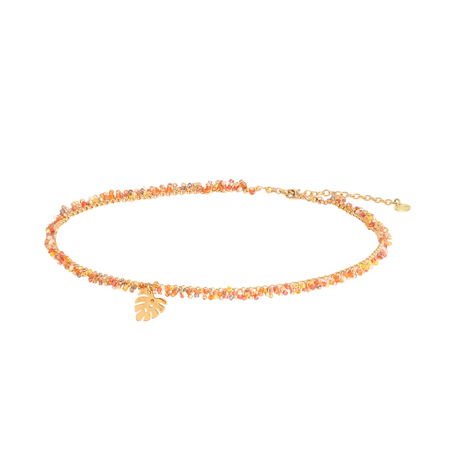 MISHKY 金色樹葉吊飾橙色珠頸鏈  | 哥倫比亞製造 (南美首飾)