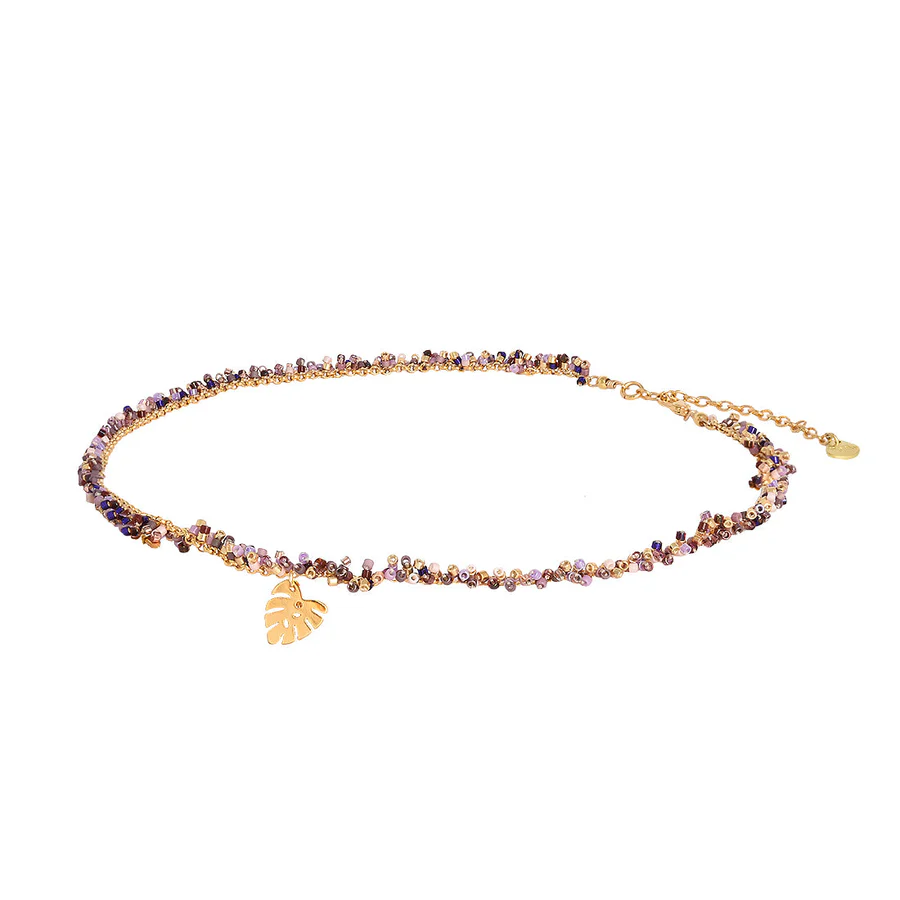 MISHKY 金色樹葉吊飾紫色珠頸鏈  | 哥倫比亞製造 (南美首飾)