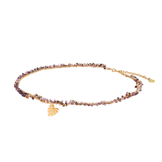 MISHKY 金色樹葉吊飾紫色珠頸鏈  | 哥倫比亞製造 (南美首飾)