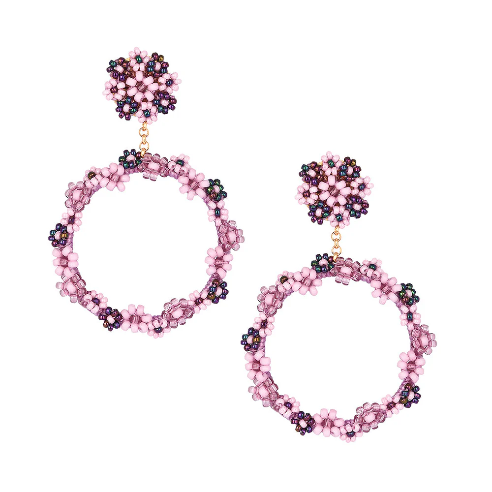 MISHKY 花朵形紫色彩珠鍍金耳環 | 哥倫比亞製造 (南美首飾)