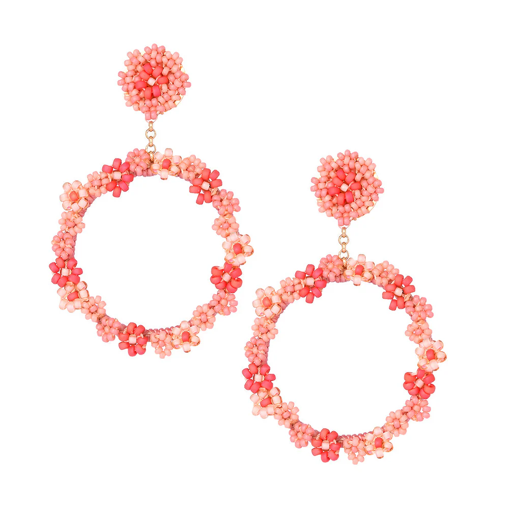 MISHKY 花朵形紅色彩珠鍍金耳環 | 哥倫比亞製造 (南美首飾)