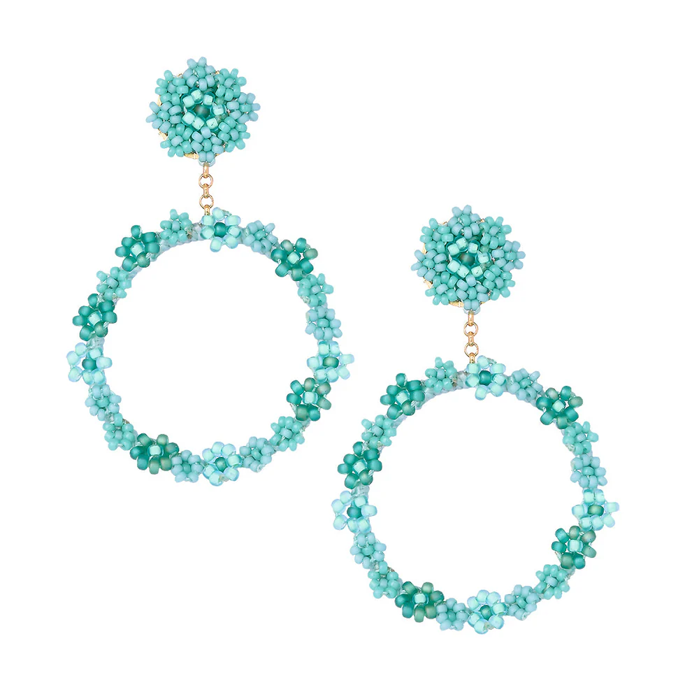 MISHKY 花朵形綠色彩珠鍍金耳環 | 哥倫比亞製造 (南美首飾)