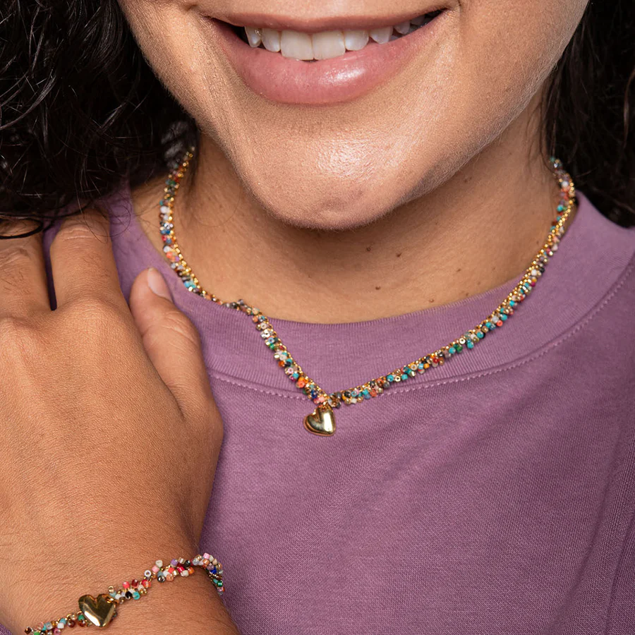 MISHKY 金色心形吊飾彩色珠頸鏈  | 哥倫比亞製造 (南美首飾)