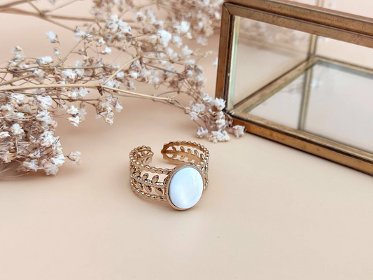 SOPHIE BIJOUX 可調式浪漫白色珍珠母貝戒指 | 法國製造 (歐洲首飾)