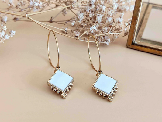 SOPHIE BIJOUX 鍍金不銹鋼白色珍珠母貝耳環 | 法國製造 (歐洲首飾)