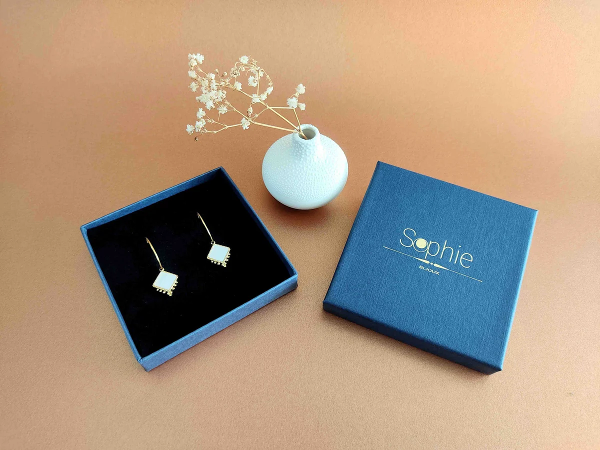 SOPHIE BIJOUX 鍍金不銹鋼白色珍珠母貝耳環 | 法國製造 (歐洲首飾)