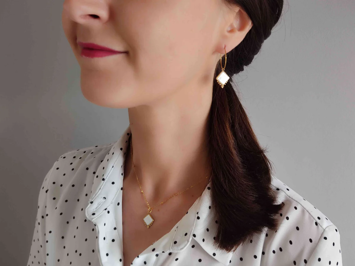 SOPHIE BIJOUX 鍍金不銹鋼白色珍珠母貝耳環 | 法國製造 (歐洲首飾)