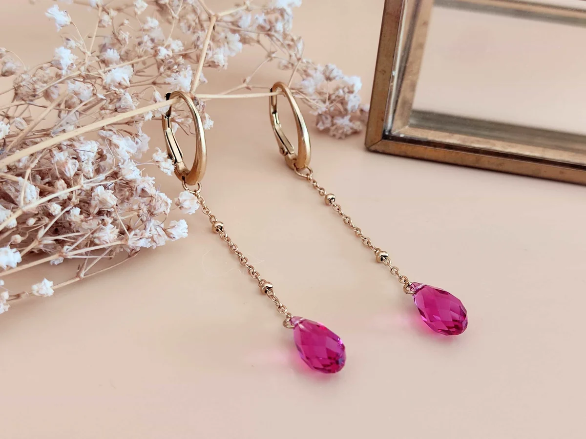 SOPHIE BIJOUX 鍍金不鏽鋼紫紅色水晶耳環 | 法國製造 (歐洲首飾)